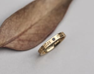 Image of 18ct Yellow gold 3mm, flat court,  Latin engraved ring.