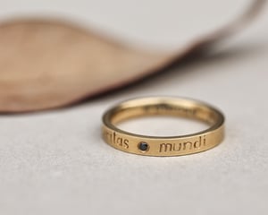 Image of 18ct Yellow gold 3mm, flat court,  Latin engraved ring.