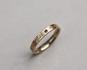 Image of 18ct Yellow gold 3mm, flat court,  Latin engraved ring.