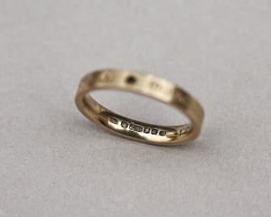 Image of 18ct Yellow gold 3mm, flat court,  Latin engraved ring.