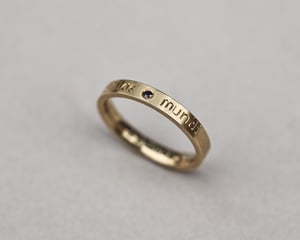 Image of 18ct Yellow gold 3mm, flat court,  Latin engraved ring.