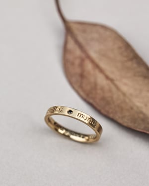 Image of 18ct Yellow gold 3mm, flat court,  Latin engraved ring.