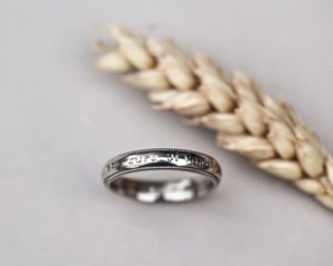 Image of 18ct White Gold, 4mm, Latin Engraved Milled Edge ring