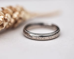 Image of 18ct White Gold, 4mm, Latin Engraved Milled Edge ring