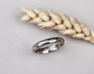 Image of 18ct White Gold, 4mm, Latin Engraved Milled Edge ring