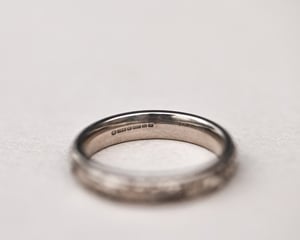 Image of 18ct White gold, 4mm Floral and milled edge engraved ring