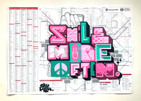 SMILE MORE OFTEN BY SKYHIGH. ORIGINAL GRAFFITI ART ON LARGE RAIL MAP. NO.7