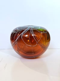 Image 4 of Hand Blown Glass Vase - Thread Vase Amber