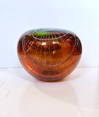 Image 3 of Hand Blown Glass Vase - Thread Vase Amber