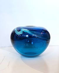 Image 3 of Hand Blown Vase - Thread Vase Blue