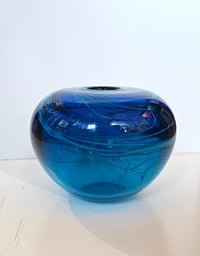 Image 4 of Hand Blown Vase - Thread Vase Blue