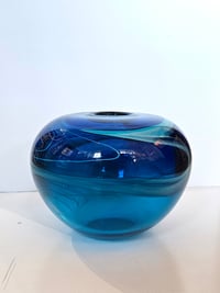 Image 5 of Hand Blown Vase - Thread Vase Blue