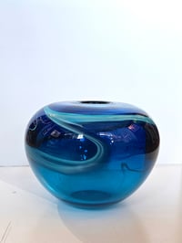 Image 6 of Hand Blown Vase - Thread Vase Blue