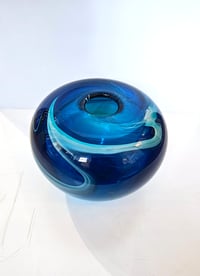 Image 1 of Hand Blown Vase - Thread Vase Blue