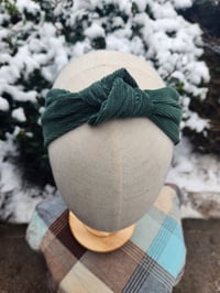 Image 2 of Cordoroy Top Knot Headband- Forest Green 