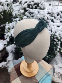 Image 1 of Cordoroy Top Knot Headband- Forest Green 