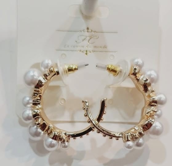 Image of Pearl Hoop Earrings 