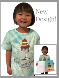 Image 1 of "What Are You Making?" Book Tee - Kids Girls and Boys Blue Tiedye - Ice Cream Sundae with Mud Sauce