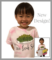 Image 1 of "What Are You Making?" Book Tee - Kids Girls and Boys Pink and Green Tiedye Shirt - Tree Leaf Salad