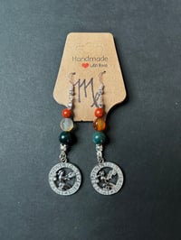 Virgo Earrings with Moss Agate, Carnelian, & Red Jasper