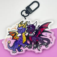 Image 3 of Spyro and Cynder Epoxy Charm 3" Glitter Keychain - Spyro the Dragon