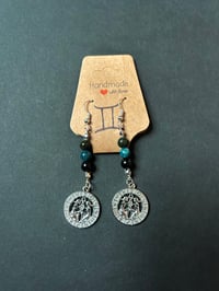 Gemini Earrings with Serpentine, Apatite, & Black Tourmaline