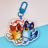 Image 2 of Bluey & Bingo Epoxy Charm 2.75" Glitter Keychain