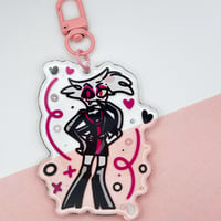 Image 2 of Angel Dust Hazbin Hotel Inspired Epoxy Charm 2.75" Glitter Keychain