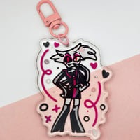 Image 4 of Angel Dust Hazbin Hotel Inspired Epoxy Charm 2.75" Glitter Keychain