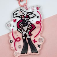 Image 1 of Angel Dust Hazbin Hotel Inspired Epoxy Charm 2.75" Glitter Keychain