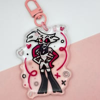 Image 3 of Angel Dust Hazbin Hotel Inspired Epoxy Charm 2.75" Glitter Keychain