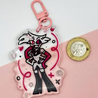 Image 5 of Angel Dust Hazbin Hotel Inspired Epoxy Charm 2.75" Glitter Keychain