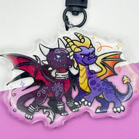 Image 1 of Spyro and Cynder Epoxy Charm 3" Glitter Keychain - Spyro the Dragon