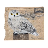 Image 1 of Snowy Owl in Chicago: Original Painting on Antique Envelope