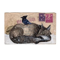 Image 1 of Gray Fox and Stellar's Jay: Original Painting on Antique Envelope