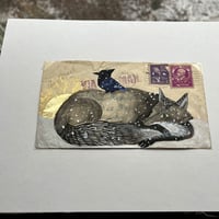 Image 2 of Gray Fox and Stellar's Jay: Original Painting on Antique Envelope