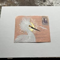 Image 2 of Snowy Egrets on Pink: Original Painting on Antique Envelope