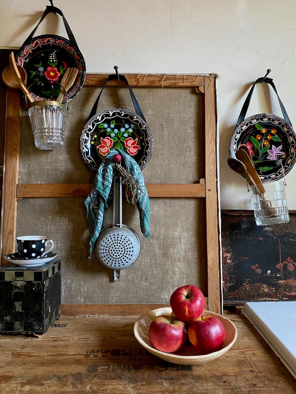 Image of folk art hanging plate collection