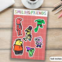 Image 1 of Smiling Friends Matte Vinyl Sticker Sheet | 4x6 inches