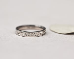 Image of  18ct White gold  3mm flat court 'Snowdrop' engraved ring.