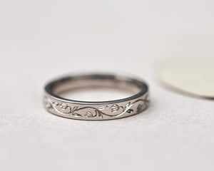 Image of  18ct White gold  3mm flat court 'Snowdrop' engraved ring.