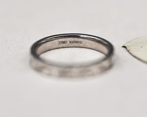 Image of  18ct White gold  3mm flat court 'Snowdrop' engraved ring.