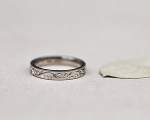 Image of  18ct White gold  3mm flat court 'Snowdrop' engraved ring.