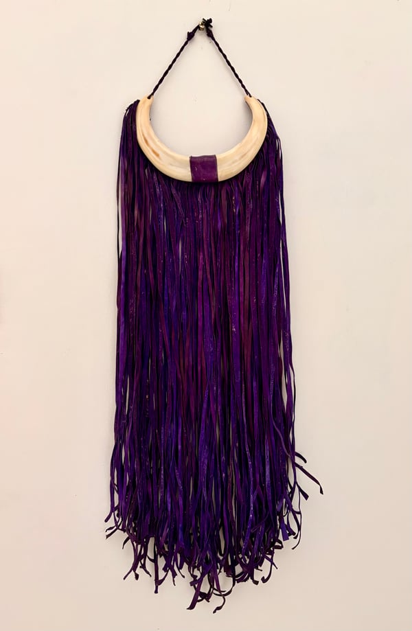 Image of Violet Leather Necklace w/ Bush Pig Tusk