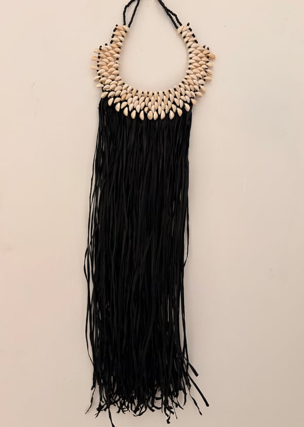 Image of Black Leather & Cowrie Necklace