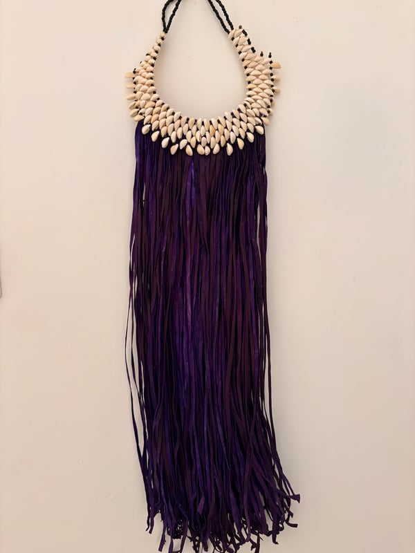 Image of Violet Leather & Cowrie Necklace