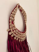 Image 4 of Fuchsia Leather & Cowrie all-around Necklace