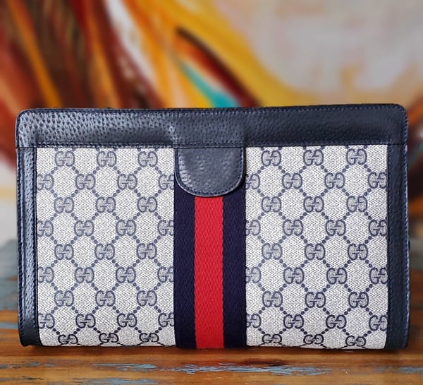 Image of Vtg Gucci Blue Monogram Clutch 