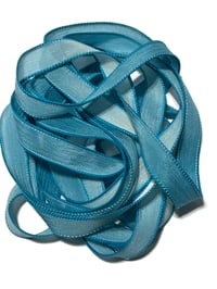 Image 1 of 1PC. OMBRE TEAL  42" Hand Dyed Finished Edge Silk Wrist Wrap Bracelet/Jewelry/Craft Ribbons