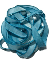 Image 5 of 1PC. OMBRE TEAL  42" Hand Dyed Finished Edge Silk Wrist Wrap Bracelet/Jewelry/Craft Ribbons